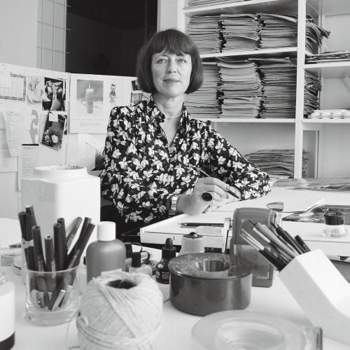 Jane Bark på kontoret på Bragevägen i mitten av 80-talet.