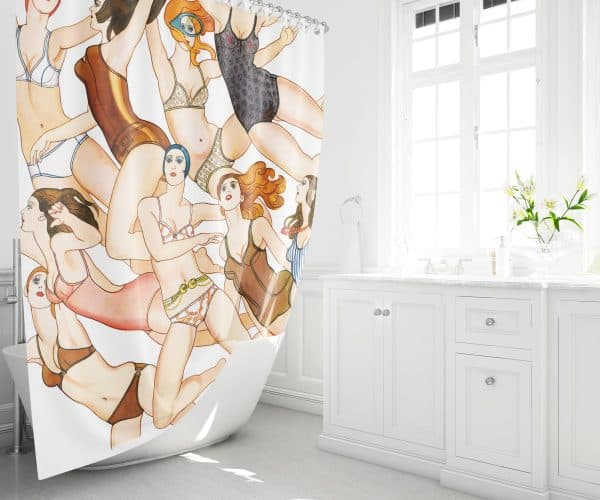Vårt populära duschdraperi med Janes simmande kvinnor i butik igen!